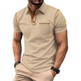 thumbnail image 2 of Hearthz Waffle Henley Polo Shirts for Men with Pocket Button Down Collared Men's Short Sleeve Shirts Casual Slim Fit Work Out Shirts Gym for Men ,Khaki XL, 2 of 4