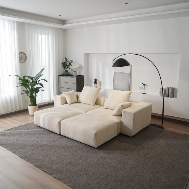 bokifol Oversized Cloud Couch for Living Room,Convertible Sectional Couch with 2 Ottoman,4 Seater Large Modular Sectional Sofa,Beige