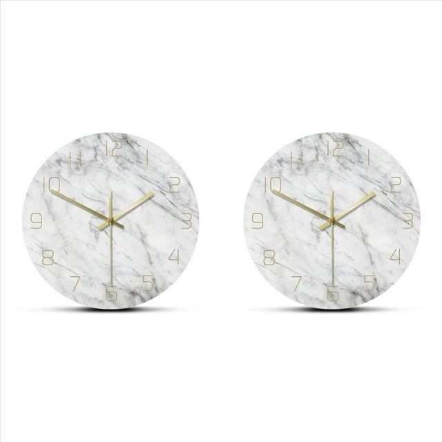 2X Reloj de Pared de MáRmol Mudo de Cuarzo AnalóGico 3D Reloj de Pared Redondo Impreso DecoracióN Creativa para el Hogar