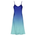 thumbnail image 5 of Maqroz Womens Summer Dresses Maxi Gradient Color Spaghetti Strap V Neck Dress Loose Side Split Long Office Summer Beach Travel Dresses Summer Sleepwear Multicolor S, 5 of 8