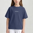 thumbnail image 4 of FRSASU Childrens T-Shirt Summer Round Neck Drop Shoulder Short Sleeve Tee Label Letter Casual Loose Basic Tee Navy, 4 of 5