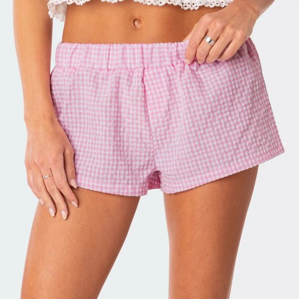 MKLEKYY Pantalones Cortos Deportivos para Mujer Pantalones Cortos Casuales Sueltos A Cuadros para Mujer