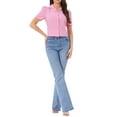 thumbnail image 2 of INSPIRAR CHIC Blusa de cuadros vintage de verano para mujer con mangas abullonadas XS Rosa Blanco, 2 of 6