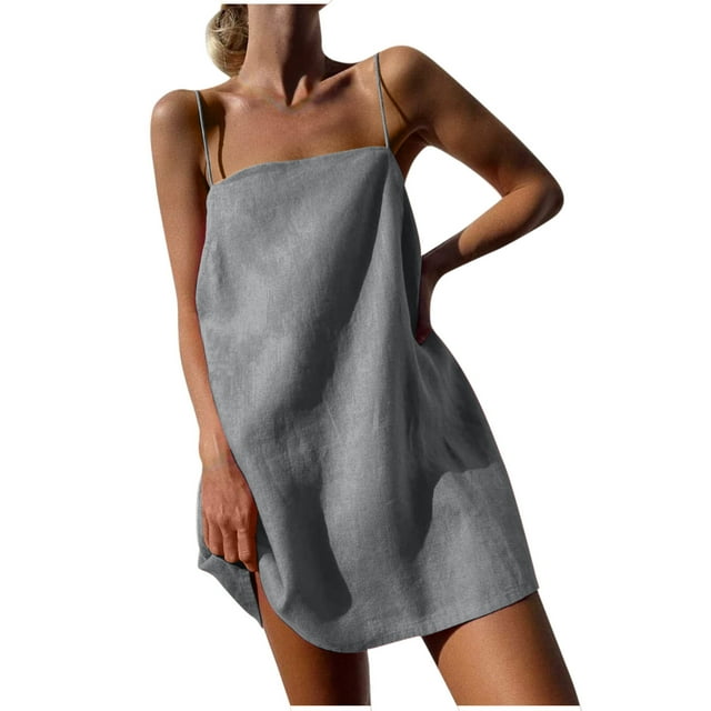 Économies d'Été Liquidation 2025 Bovxnpu Robes d'Été Grande Taille pour Femmes, Robe Décontractée Sans Manches Mini Robe, Mode Femmes Été Décontracté Poche Solide Camisole Mini Robe m