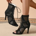 thumbnail image 6 of Womens Stiletto Ballerina Heels Lace up Ballroom Dance Shoes Elegant Mesh Party Breathable Sandal Heels Open Toe Booties, Black, Size 7.5, 6 of 9