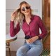 thumbnail image 5 of Camisa con botones Siliteelon para mujer, manga larga, color burdeos, 5 of 9
