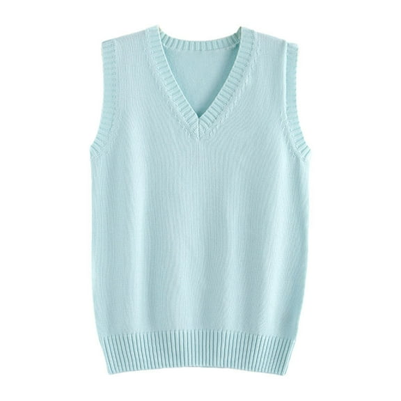 TTUHYWXI Women's V Neck Sweater Vest Sleeveless Ribbed Knit Pullover JK Uniform Classic Basic Tank Tops (Light Blue, XXL)
