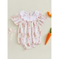 thumbnail image 4 of Qmyliery Baby Girl Easter Romper Rabbit Bow Doll Collar Ruffle Sleeve Bodysuit Cute Summer Clothes 3 6 12 18 Months, 4 of 9