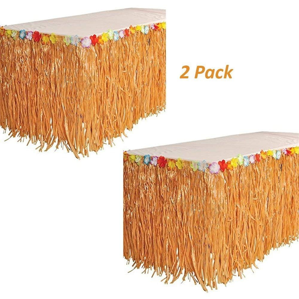 Luau Hawaiian Grass Table Skirt Decorations  2 Pack 9' X 29""  Real