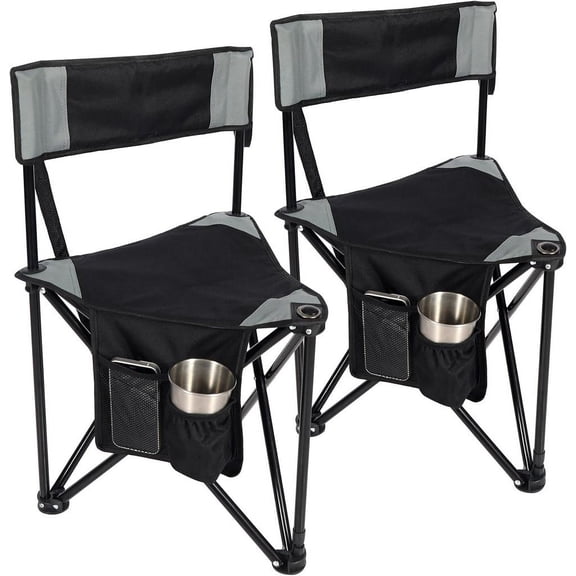 Lineslife 2 Pack Tripod Camping Chairs Folding Lightweight, Portbal 3 Legged Tripod Stool Seat with Backrest, Small Camping Chair Compact for Adults Fishing Hunting, Black