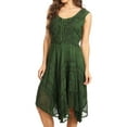 thumbnail image 3 of Sakkas Sundara Stonewashed Rayon Embroidered Mid Length Dress - Green - L/XL, 3 of 5