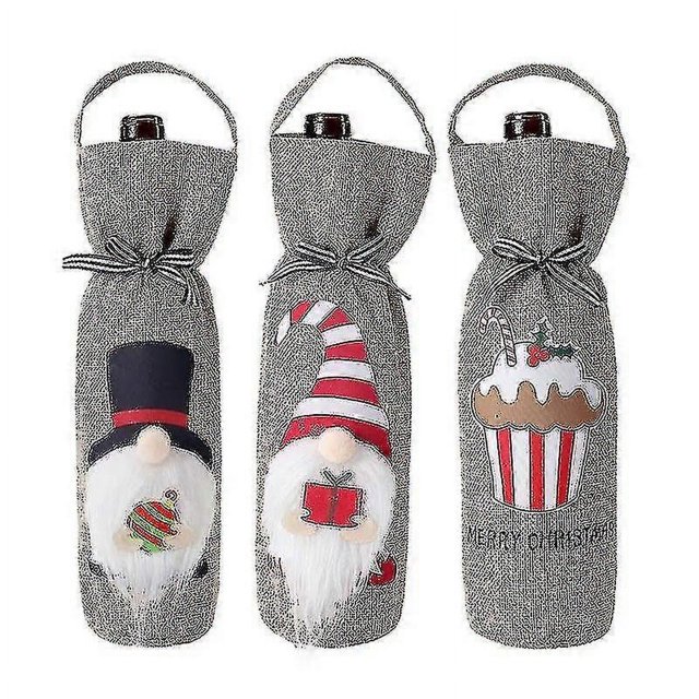 Elegante traje de Papá Noel, funda para botella de champán roja navideña, decoración de mesa navideña, 3 piezas