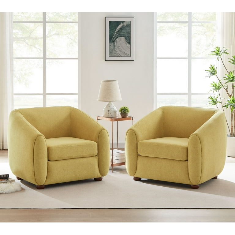 VANOMi Accent Chairs Modern Mid Century Upholstered Living Room Chair Reading Armchair for Bedroom Light Yellow