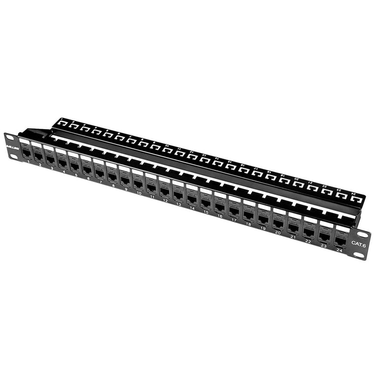Pannello Patch RJ45 Da 24 Porte Cat6 Schermato - Montaggio Rack 19" 1U - Senza Utensili Per Cablaggio