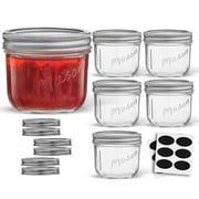 Wide Mouth Small Mason Jars with Airtight Lids, Labels and Measures - 8 oz - [Set of 6] Airtight Canning Jars, Glass Jar
