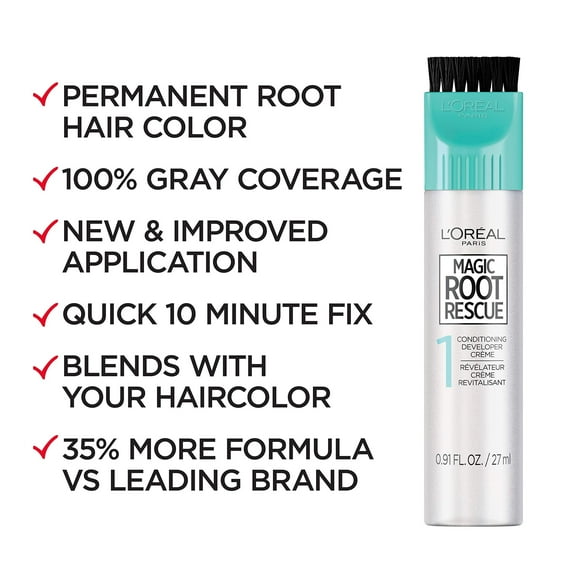 L'Oreal Paris Magic Root Rescue 10 Minute Root Hair Coloring Kit, Permanent Hair Color with Quick Precision Applicator, 100% Gray Coverage, 5 Medium Brown, 1 kit Medium Brown 5 Pack of 1