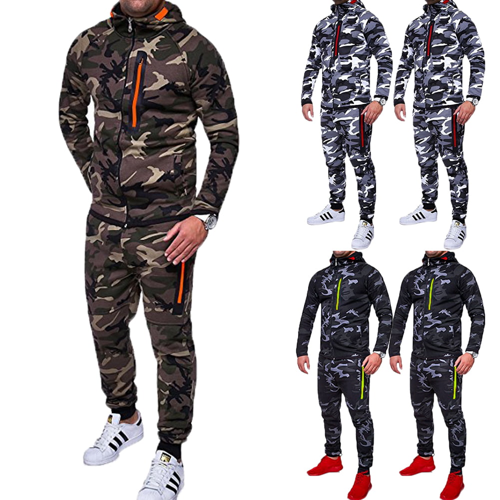 Boys Kids Army Camouflage Luxury Fleece Tracksuit Jogging Suit Bottom Hoodie 