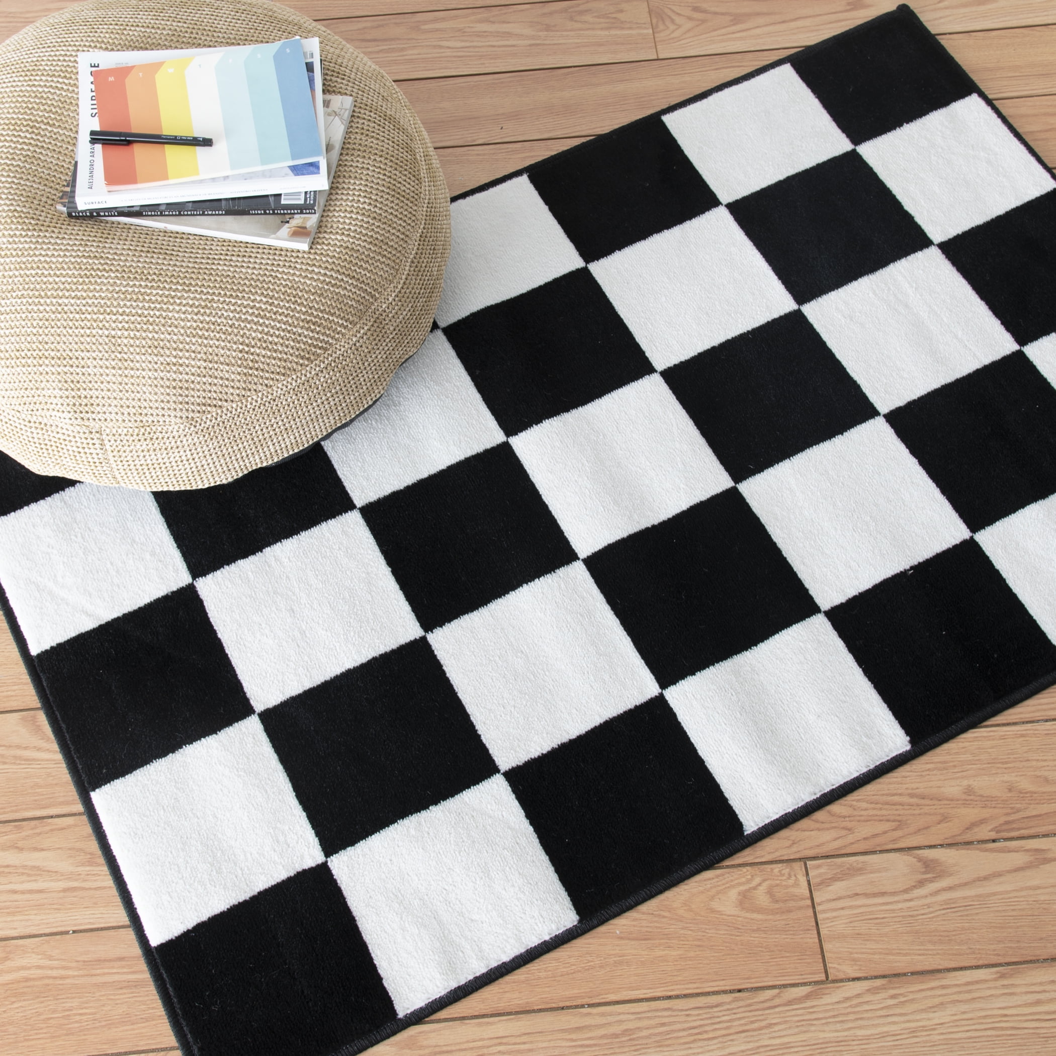 Mainstays 36"x56" Black and White Check Indoor Area Rug