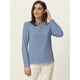 thumbnail image 3 of Blusa de trabajo elegante con decoración de perlas y cuello falso plisado para mujer Gris Azul S, 3 of 5