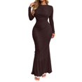 thumbnail image 4 of XIAONU Solid Mermaid Dress For Women Long Sleeve Cowl Neck Ruched Bodycon Evening Gown, 4 of 5