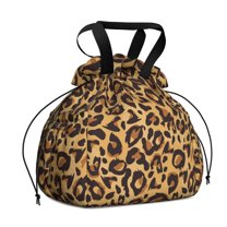 Yellow and Brown Of Leopard Print Drawstring Lunch Bag Women - Drawstring Lunch Bag Insulated for Work Office - Stain-Resistant Large Lunchbags for Women with Multi-Pockets