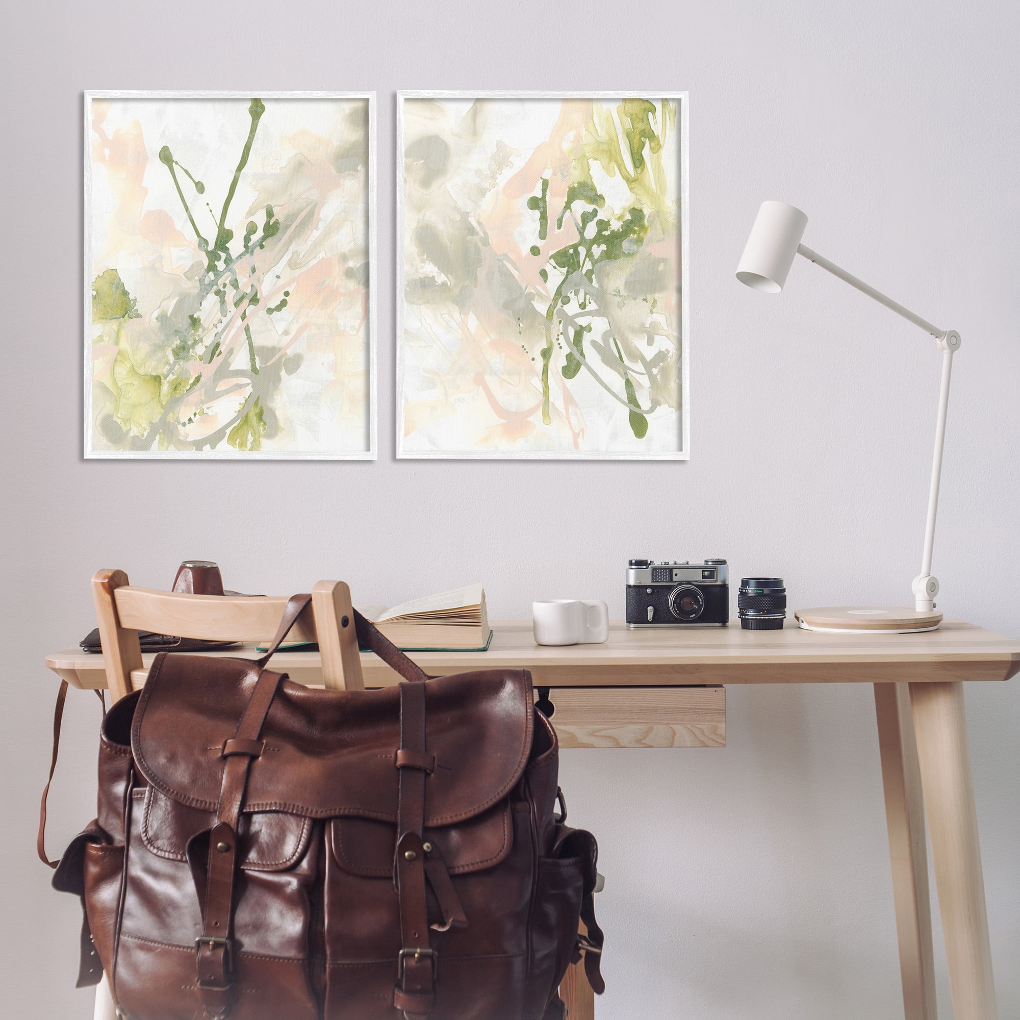 Stupell Industries Subtle Pastel Splatter Abstract Painting White Framed Art Print Wall Art, 24 x 30, Set of 2