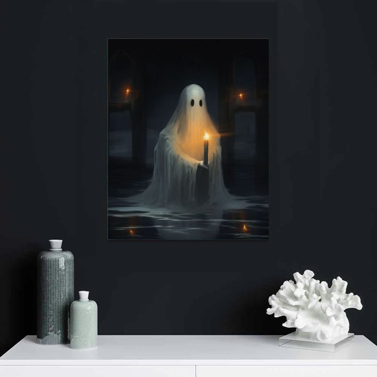Zhiwo Ghost Canvas Wall Art Ghost Holding Candle Art Vintage