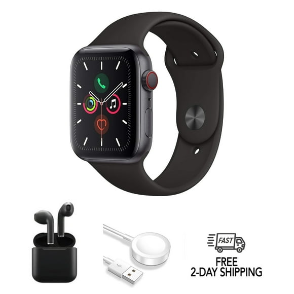 Refurbished Apple Watch Series 5 Aluminum 44mm A2093 (GPS Only, No Cellular) Space Gray w/ Wireless Earbuds