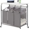 thumbnail image 5 of 3-Section Laundry Sorter with Foldable Ironing Board, Heavy-Duty Rolling Laundry Cart with and Removable Bags, Triple Laundry Hamper with Wheels, Dark Grey, 5 of 6