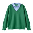 thumbnail image 7 of Erwazi Womens Sweatshirt Shirt Collar Fake Two Piece Color Block Long Sleeve Solid Loose Fit Pullover Daily Trendy Casual Tops, 7 of 7