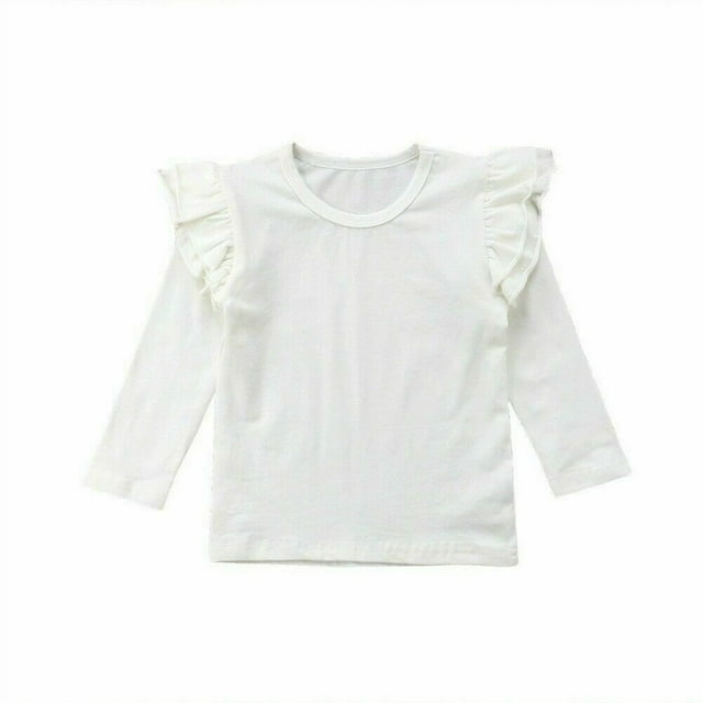 PENGXIANG Summer Toddler Baby Girl Basic Plain Ruffle Long Sleeve Cotton T Shirts Tops Tee Clothes
