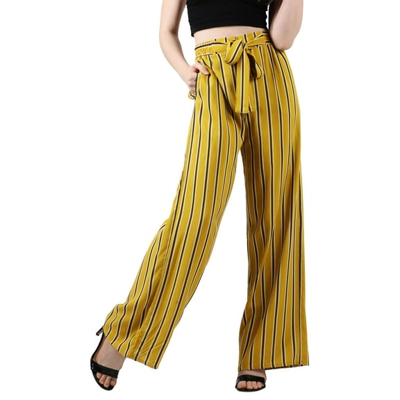 Hat and Beyond Women's Fashion Palazzo Pants with Stripe Pattern