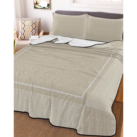 King Quilt Bedding Set, Minimalist Khaki Palid Lightweight Coverlet Summer Comforter Set Soft Microfiber Bedspread, Modern Neutral Aesthetic 3 Piece Quilt Set with 2 Pillow Shams
