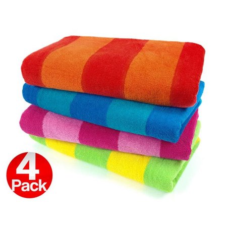 Kaufman - Ultrasoft Plush 100% Combed Ring Spun Yarn dye Cotton Velour Tonal Stripe Oversized 30x60 Highly Absorbent Quick Dry Colorful Striped Beach Pool and Bath Towel. (4)