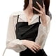 thumbnail image 4 of Vestido falso de dos piezas para mujer, vestido de manga larga con tirantes finos, costuras irregulares en blanco y negro, 4 of 8