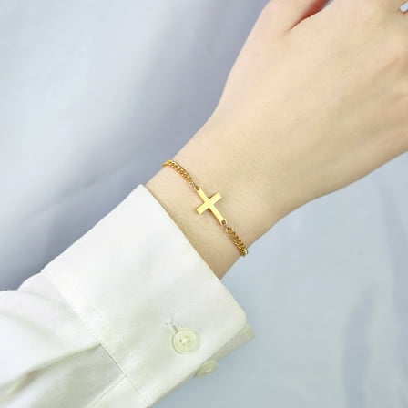 Amaxer Cross Pendant 14K Yellow Gold Bracelet for Women Men Lover's Engagement Jewelry Christians Gift