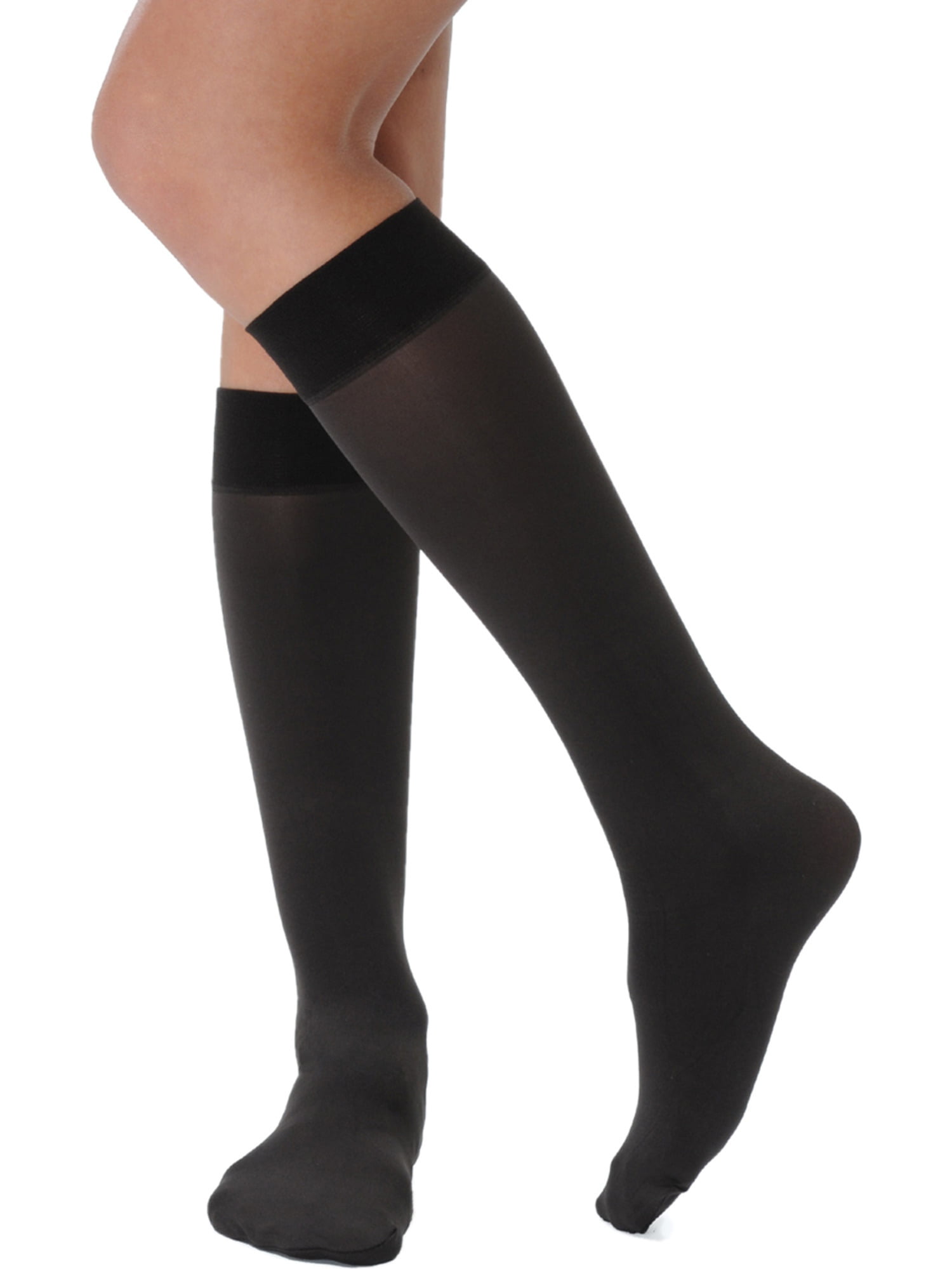 12 Pairs Womens Opaque Spandex Trouser Knee High Socks-NavyB