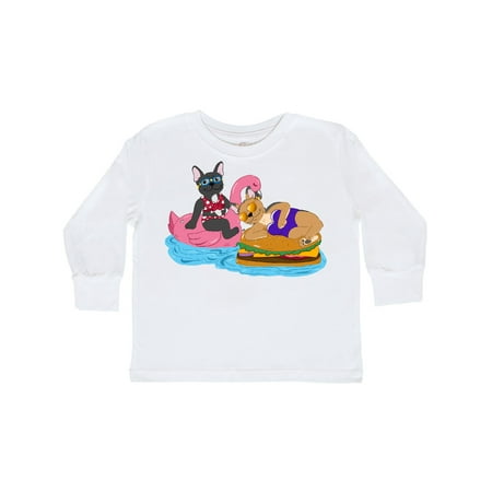 

Inktastic Cute French Bulldogs On Pool Floaties Gift Toddler Boy or Toddler Girl Long Sleeve T-Shirt