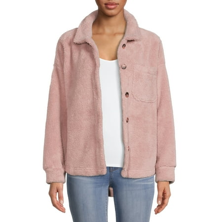 Time and Tru Women's and Plus Faux Sherpa Button-Front Jacket
