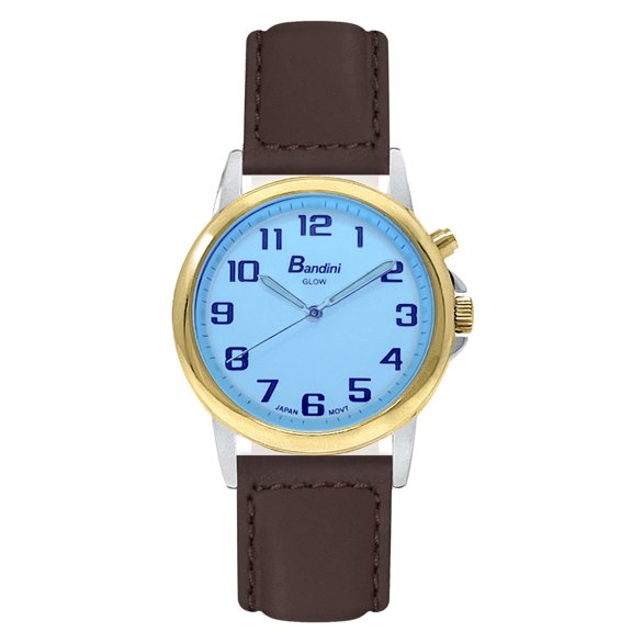 Bandini Mens Glow Watch - Leather Band - 38mm Analog Men's Easy to Read Wrist Watch with Light, Light Up Watches, Quartz, White Dial, Big Numbers, Glow in the Dark Hands - Two-Tone / Brown