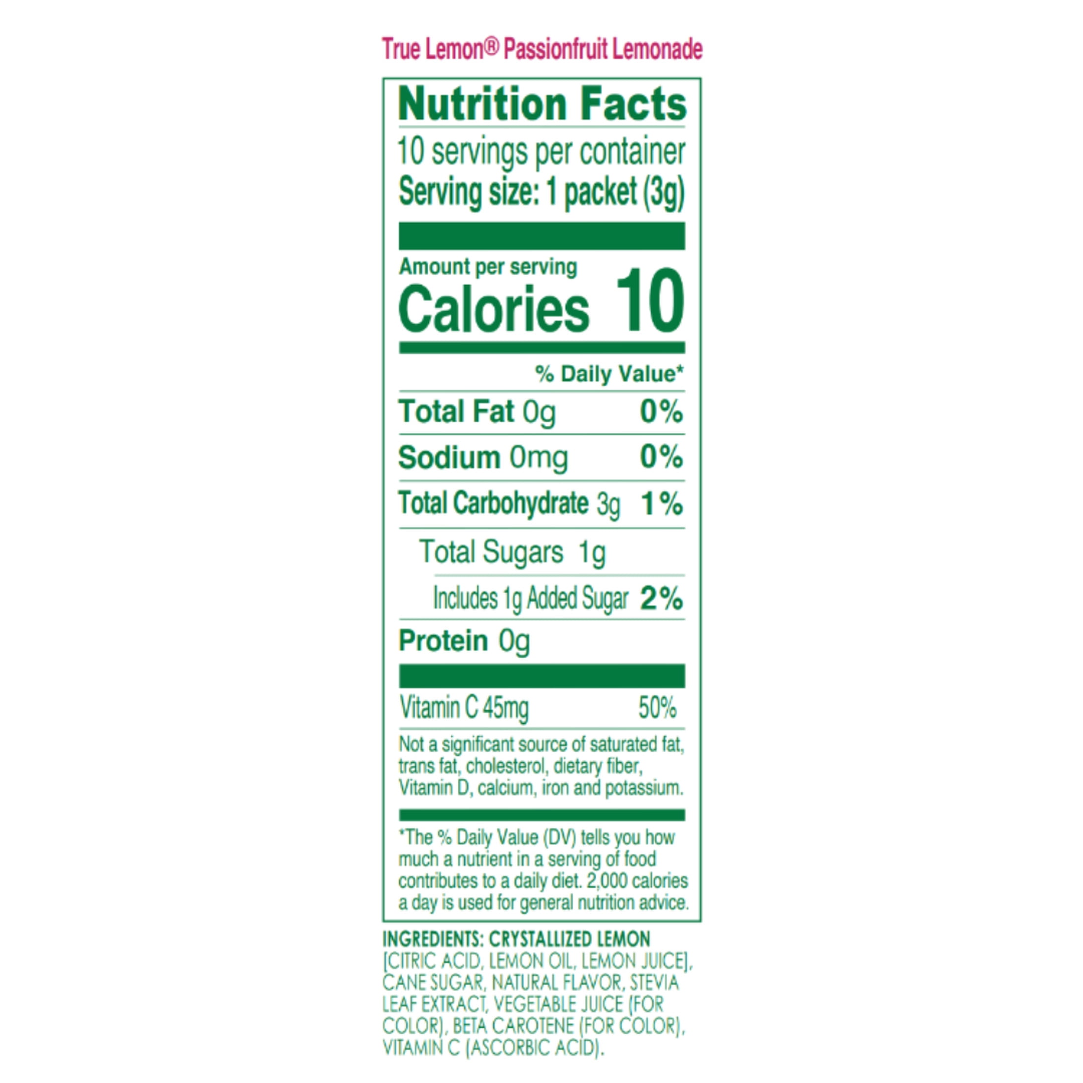 (12 pack) True Lemon Passionfruit Lemonade Drink Mix, 10 Calories, No Artificial Sweetners, 10 Count