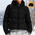 thumbnail image 2 of Inleife Short Jackets for Women Fall And Winter Clothing Solid Color Hooded Zipper Windproof Warm Coat, 2 of 6