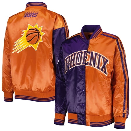 Women s Starter Purple/Orange Phoenix Suns Split Colorblock Satin Full-Snap Varsity Jacket