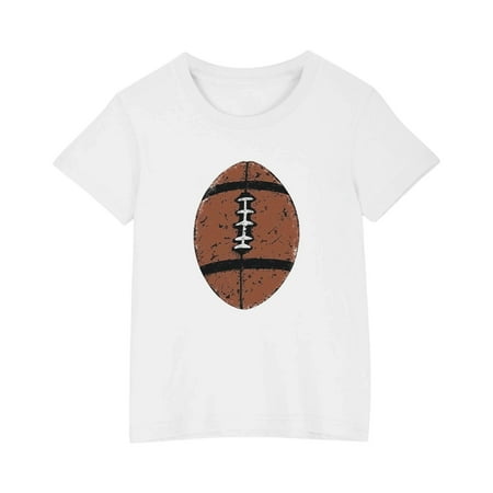 AHTJRT Baseball Shirts for Kids Fashion Rugby Ball Patterns Printed T-Shirts Crewneck Short Sleeve Workout Running Tops White 9 Years