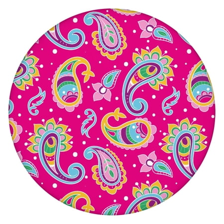 Outdoor Tablecloth Round Elastic Edge - Waterproof Fitted Cover Colorful Retro Floral Spill-Proof & Wipeable Elegant Classic for Restaurants