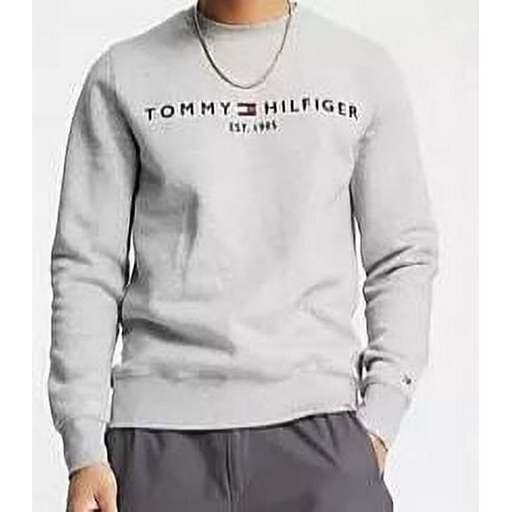 Tommy Hilfiger Men's Crew-neck Sweatshirt Gray, Medium Embroidered Logo