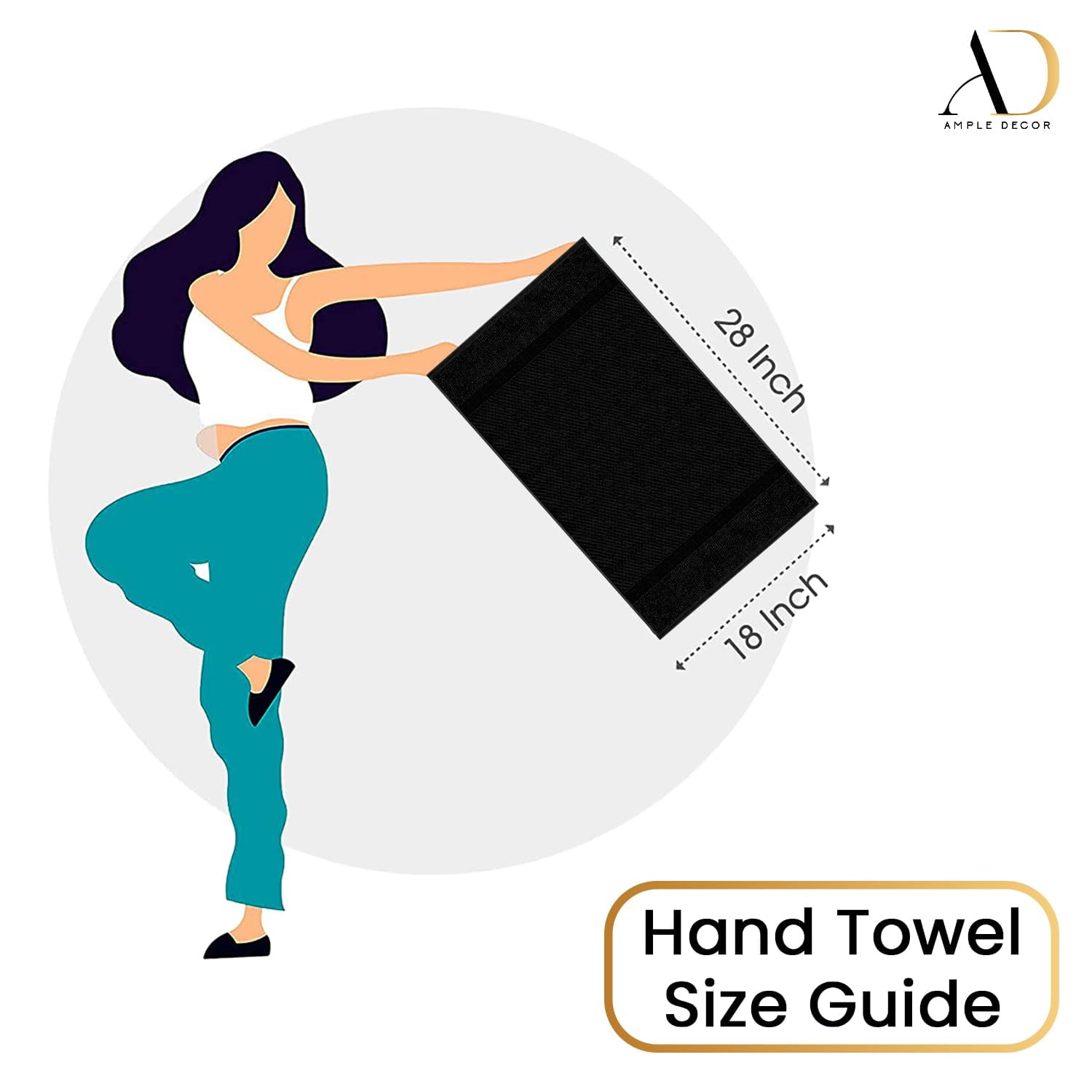 Ample Decor 100% Cotton Black Hand Towel for Bathroom Set of 8- Super Soft, Quick-Dry, Highly Absorbent, Popcorn Textured - Mulaayam Collection - 18 X 28 inch