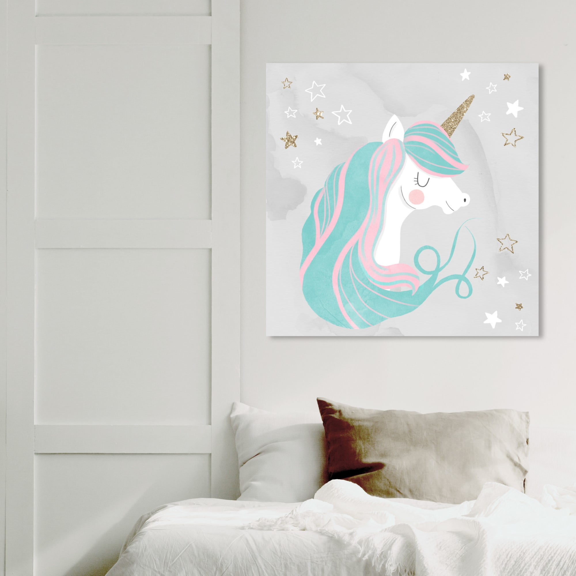 Wynwood Studio 'Unicorn Glitter' Fantasy and Sci-Fi Wall Art Canvas Print - Blue, Gold, 20" x 20"