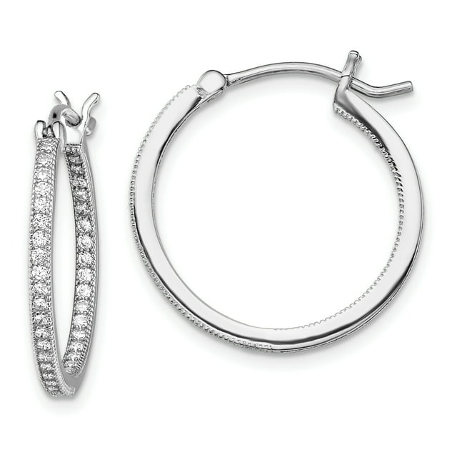 925 Sterling Silver Cubic Zirconia Cz Hoop Earrings In/out