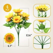 Mocoosy 4 Bunches Artificial Sunflower Bouquets, Fake Sunflowers with Stems, Silk Wildflowers Realistic Yellow Faux Sun Flowers for Wedding Decorations Fall Floral Arrangements Home Table Decor